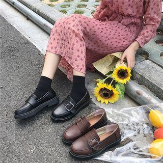 Block Heel Buckled Platform Loafers