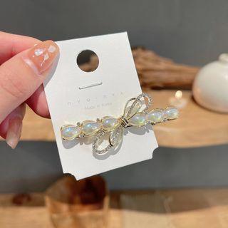 Bow Faux Pearl Hair Clip Silver - One Size