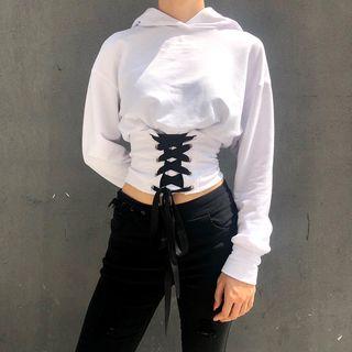 Lace-up Waist Cropped Hoodie