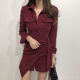 Long-sleeve Corduroy Mini Sheath Dress