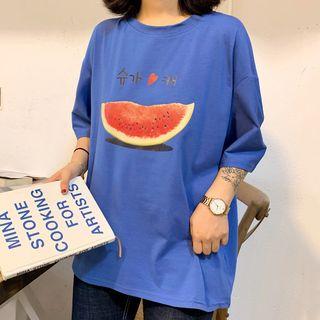 3/4-sleeve Watermelon Printed T-shirt
