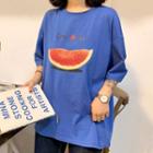 3/4-sleeve Watermelon Printed T-shirt