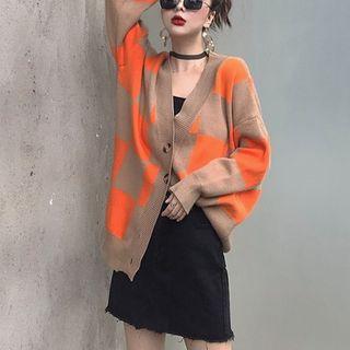 V-neck Check Cardigan As Shown In Figure - One Size