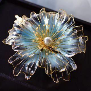 Wedding Faux Pearl Flower Hair Stick Light Blue - One Size