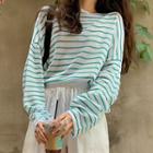 Long-sleeve Striped T-shirt Stripe - Green & White - One Size