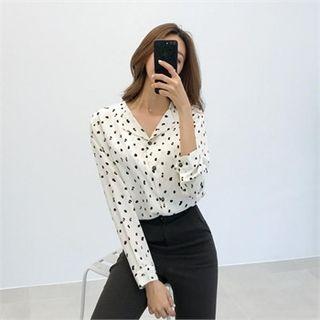 Open-placket Leopard Chiffon Blouse