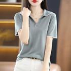 Short-sleeve V-neck Contrast Trim Polo Top