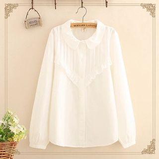 Ruffle-hem Lapel Long-sleeve Shirt