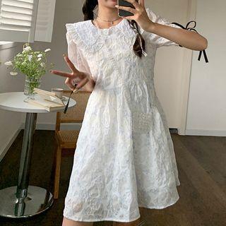 Puff-sleeve Ruffled Printed A-line Dress