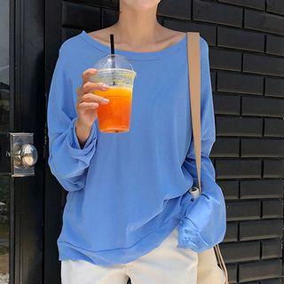 Plain Long-sleeve T-shirt Blue - One Size