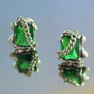 Rhinestone Chained Sterling Silver Earring / Gift Box / Set