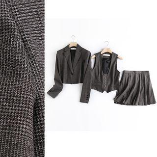 Cropped One-button Blazer / Vest / Mini A-line Skirt