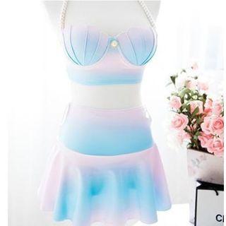 Beaded Strap Shell Gradient Bikini / Swim Skirt