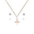 Set: Pendant Chain Necklace + Faux Pearl Stud Earrings + Rhinestone Stud Earrings Gold - One Size