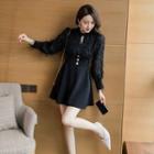 Long-sleeve Fringed Panel Mini A-line Dress