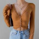 Lace Up Long-sleeve Knit Crop Top