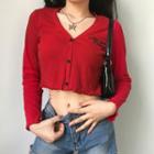 Long-sleeve Embroidered Button T-shirt
