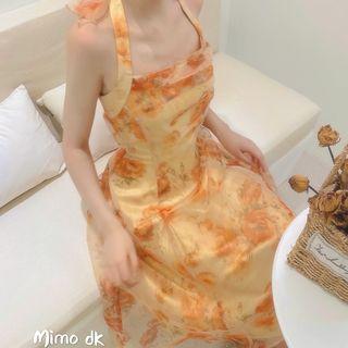 Flower Print Halter-neck A-line Dress