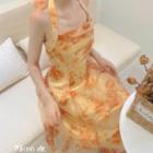 Flower Print Halter-neck A-line Dress