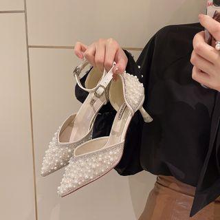 Stiletto Heel Faux Pearl Studded Sandals