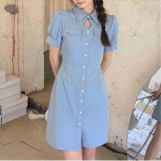 Short-sleeve Cutout Mini Sheath Shirtdress