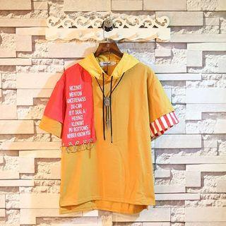 Mock Two-piece Letter Panel Short-sleeve Hoodie