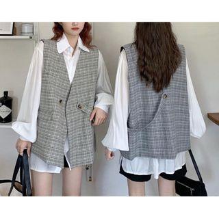Plaid Vest / Shirt / Set