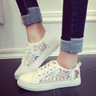 Lace Panel Floral Embroidered Sneakers
