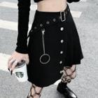 Mini Pleated Skirt / Grommet Belt / Patterned Sheer Tights / Set