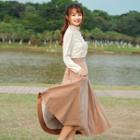 Stand Collar Flower Embroidered Long-sleeve Midi A-line Dress