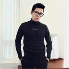 Turtle-neck Lettering Knit Top