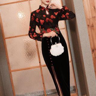 Traditional Chinese Long-sleeve Velvet Sheath Dress