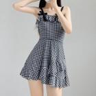 Spaghetti-strap Gingham Swim Dress