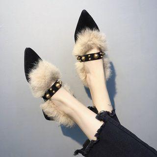 Faux Suede Faux Fur Low Heel Pumps