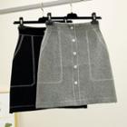 Contrast Stitch Mini A-line Knit Skirt