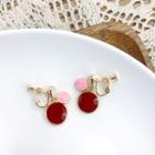 Button Dangle Earring Bl0814 - Pink & Wine Red - One Size