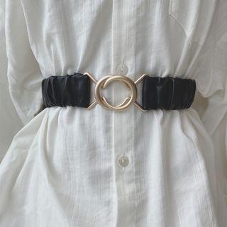 Elastic Faux Leather Belt Black - One Size