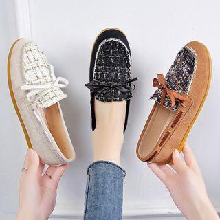 Bow-accent Tweed Panel Loafers