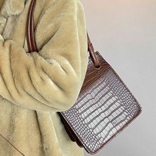 Square Croc-grain Shoulder Bag