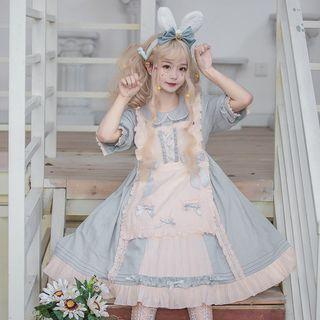 Collared Ruffled Elbow-sleeve A-line Dress