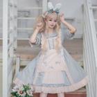 Collared Ruffled Elbow-sleeve A-line Dress