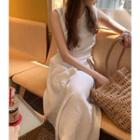 Sleeveless Lace-up Maxi A-line Dress White - One Size