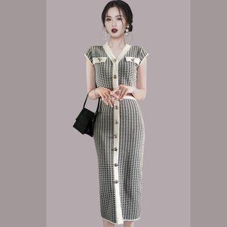 Sleeveless Houndstooth Midi Sheath Dress Houndstooth - Black & White - One Size