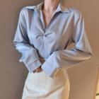 V-neck Ruched Long-sleeve Shirt