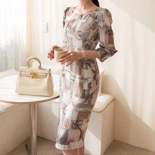 Square-neck Patterned Sheath Dress