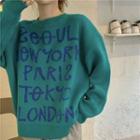 Lettering Sweater Aqua Green - One Size