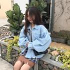 Balloon-sleeve Fray Hem Denim Jacket