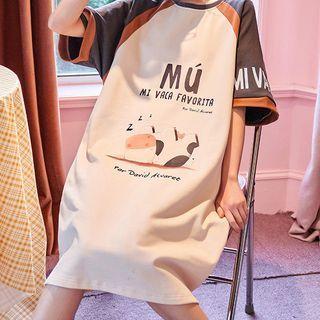 Short-sleeve Cow Print Loungewear Dress