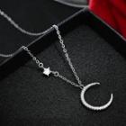 925 Sterling Silver Moon & Star Pendant Necklace Silver & Gift Case - One Size