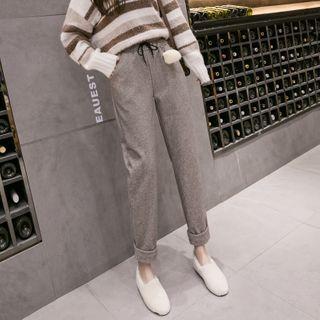 High-waist Drawstring Plain Woolen Pants